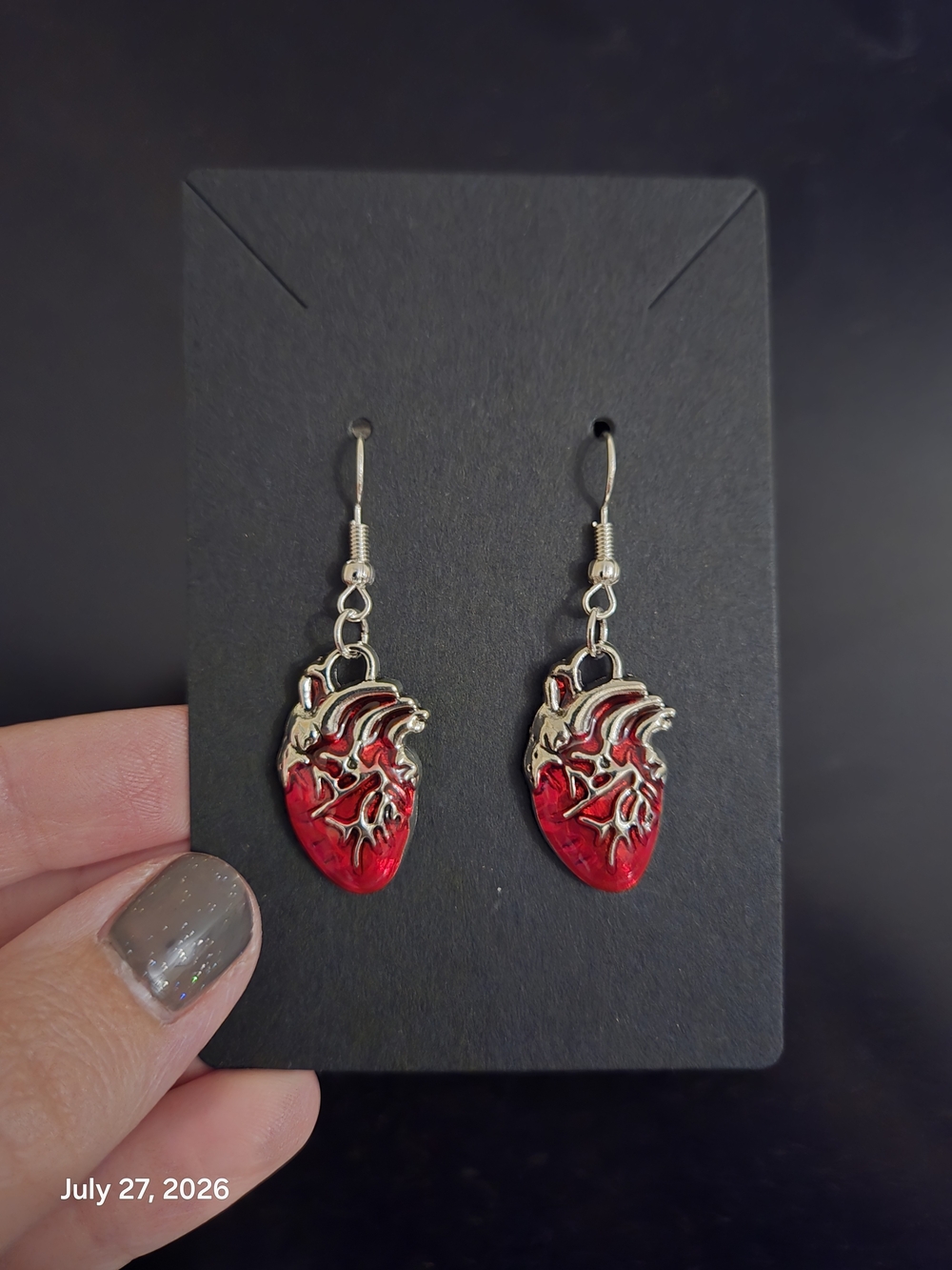 Red Anatomical Heart Dangle Earrings - Women Jewelry
